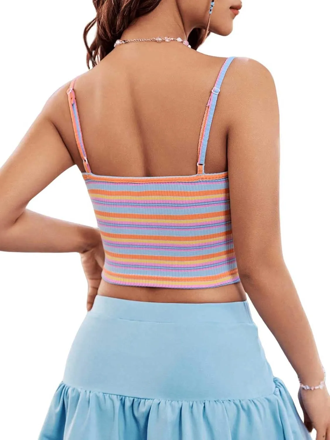 SweatyRocks Women's Striped V Neck Spaghetti Strap Slim Fit Cami Tank Sleeveless Crop Camisole Top