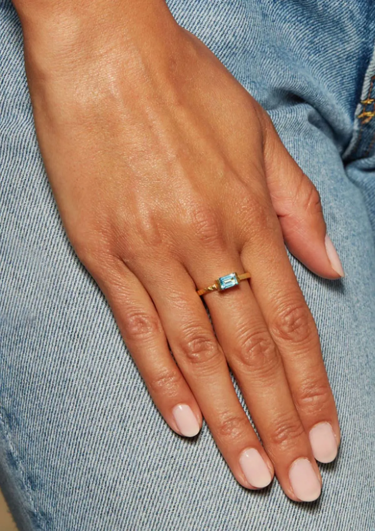 Swiss Blue Topaz Rectangle Stone Ring