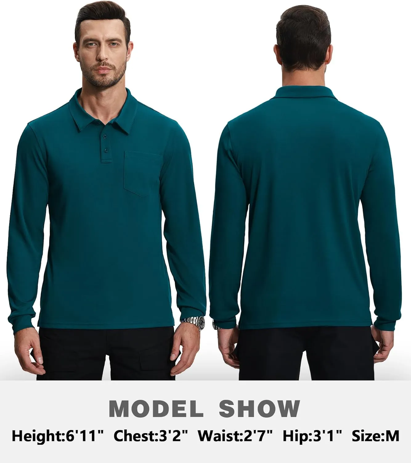 SWISSWELL Long Sleeve Polo Shirts for Men with Pocket 3 Pack Collared Moisture Wicking Performance Golf Shirts