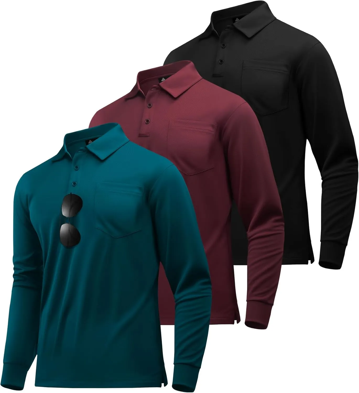 SWISSWELL Long Sleeve Polo Shirts for Men with Pocket 3 Pack Collared Moisture Wicking Performance Golf Shirts