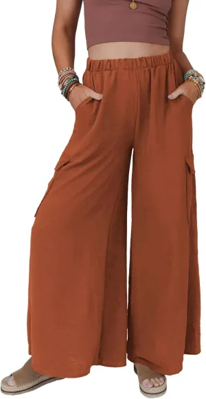 SySea Women's Wide Leg Palazzo Pants Casual Elastic High Waist Flowy Loose Pants with Pockets