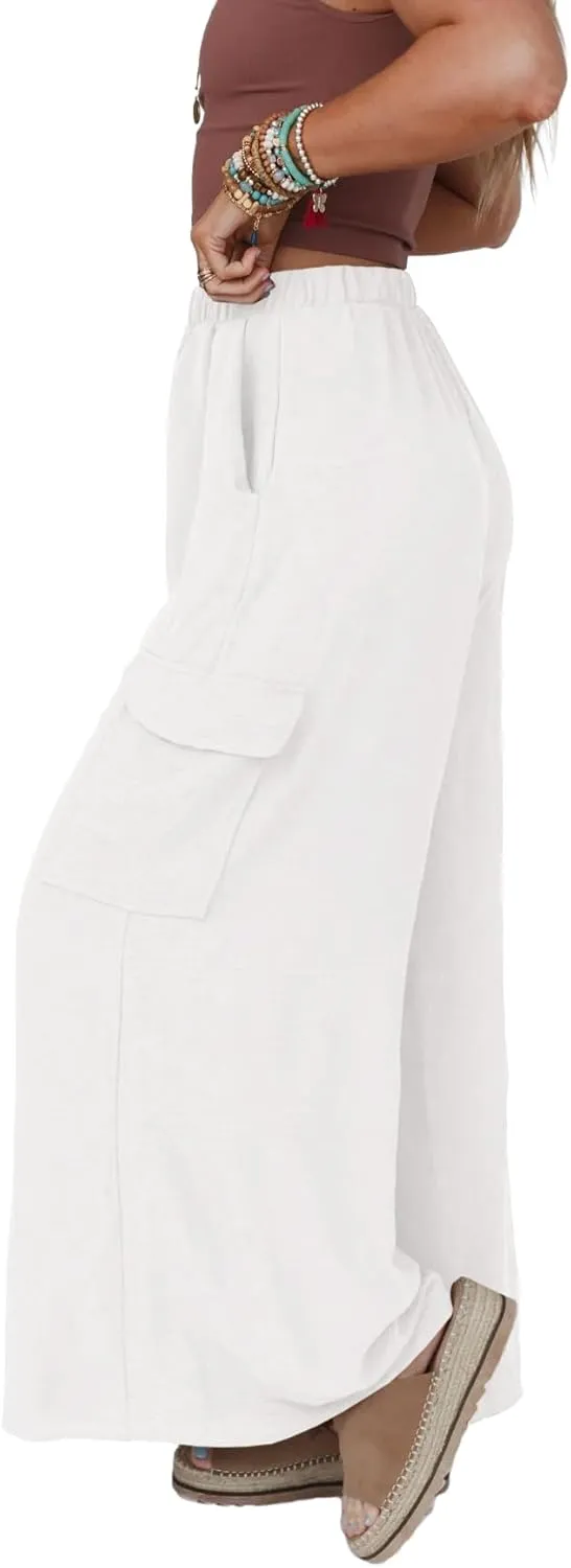 SySea Women's Wide Leg Palazzo Pants Casual Elastic High Waist Flowy Loose Pants with Pockets