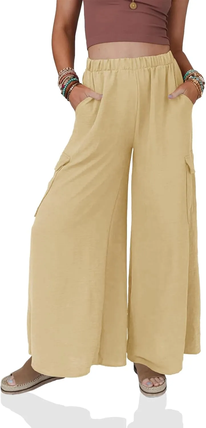 SySea Women's Wide Leg Palazzo Pants Casual Elastic High Waist Flowy Loose Pants with Pockets