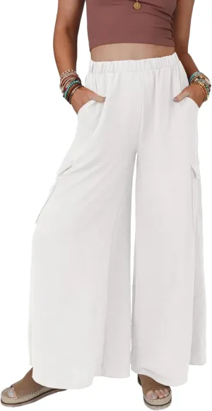 SySea Women's Wide Leg Palazzo Pants Casual Elastic High Waist Flowy Loose Pants with Pockets