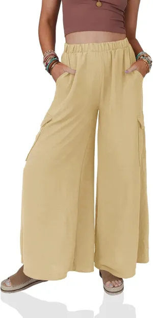 SySea Women's Wide Leg Palazzo Pants Casual Elastic High Waist Flowy Loose Pants with Pockets