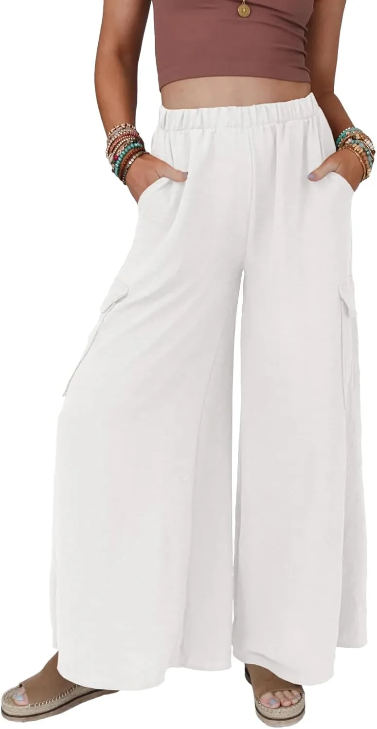 SySea Women's Wide Leg Palazzo Pants Casual Elastic High Waist Flowy Loose Pants with Pockets
