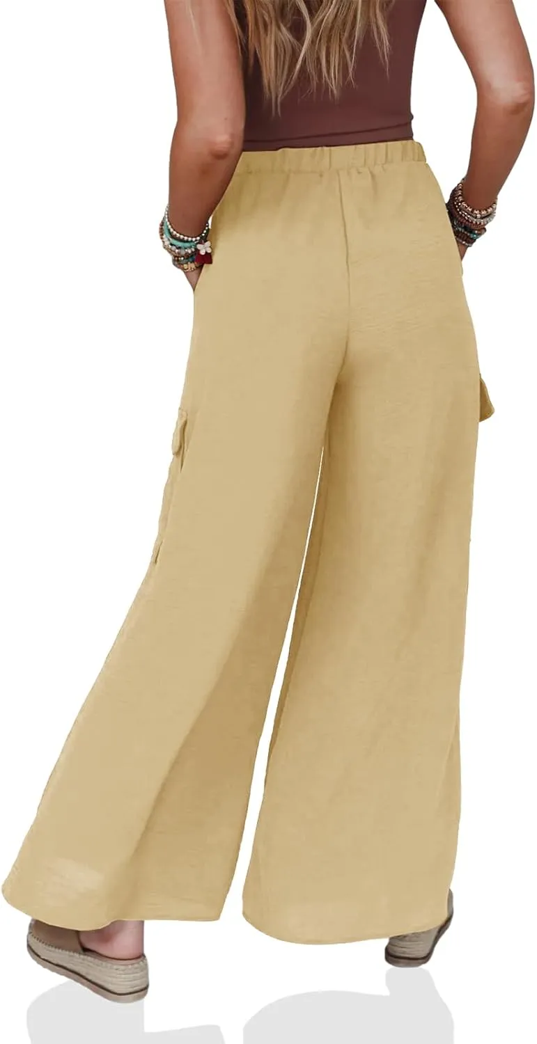 SySea Women's Wide Leg Palazzo Pants Casual Elastic High Waist Flowy Loose Pants with Pockets