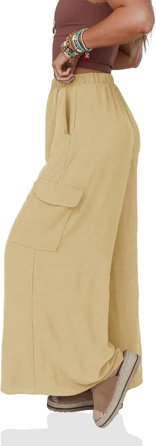 SySea Women's Wide Leg Palazzo Pants Casual Elastic High Waist Flowy Loose Pants with Pockets