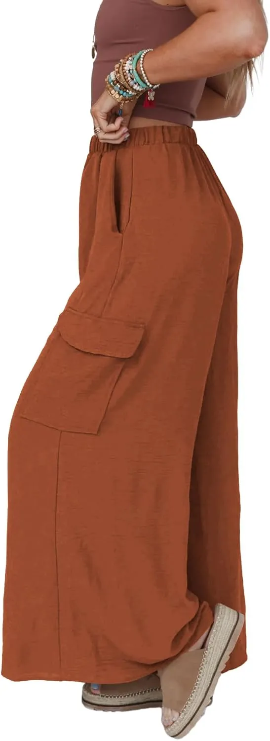 SySea Women's Wide Leg Palazzo Pants Casual Elastic High Waist Flowy Loose Pants with Pockets