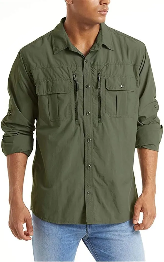 Tactical Hiking Shirts Men Long Sleeve Cargo Work Shirts Summer Outdoor Quick Dry Military Hunting Fishing Shirt