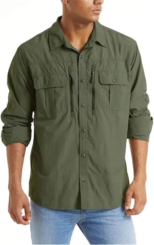 Tactical Hiking Shirts Men Long Sleeve Cargo Work Shirts Summer Outdoor Quick Dry Military Hunting Fishing Shirt