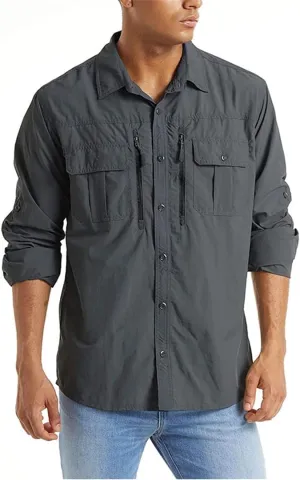 Tactical Hiking Shirts Men Long Sleeve Cargo Work Shirts Summer Outdoor Quick Dry Military Hunting Fishing Shirt