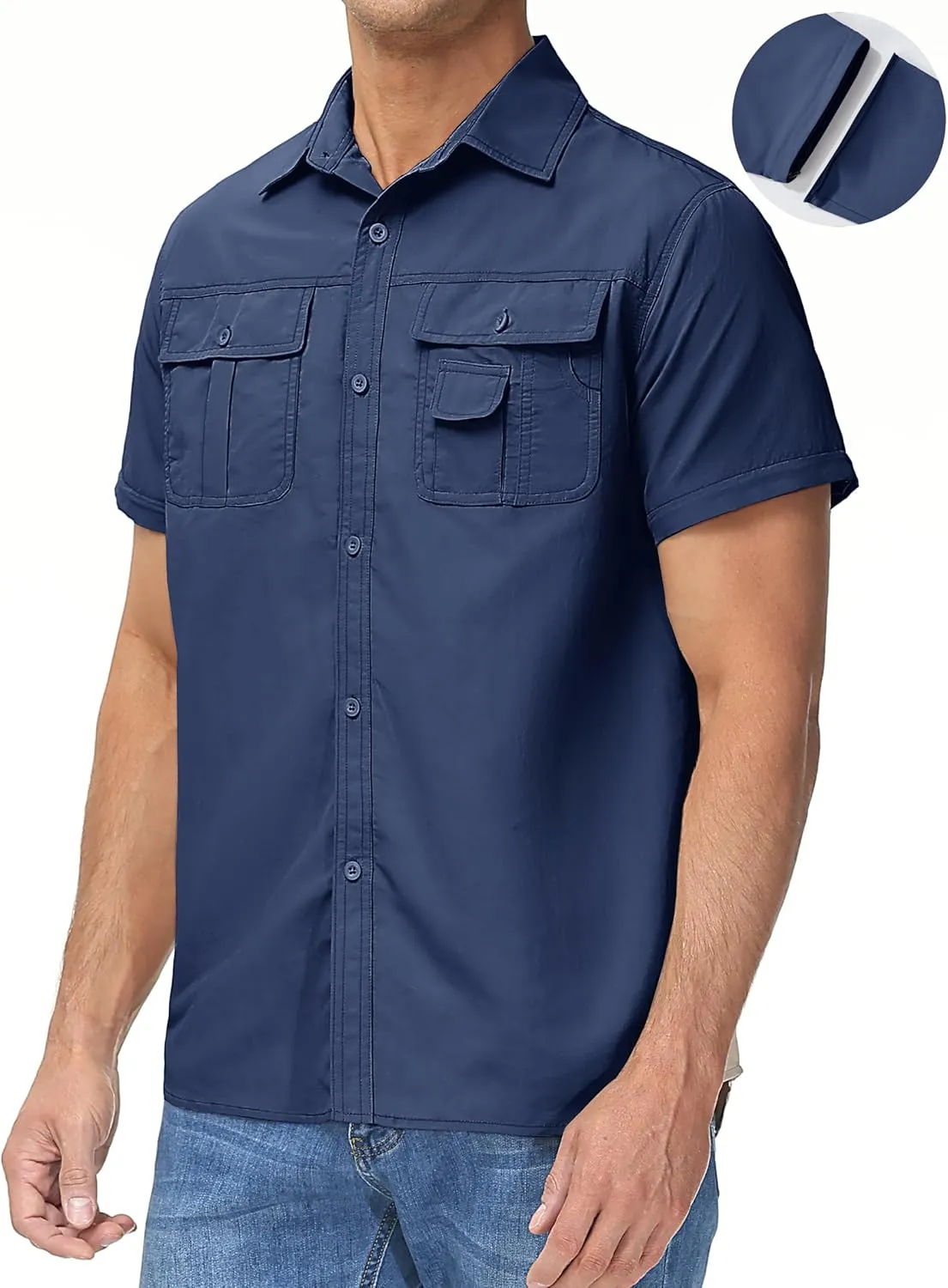 TACVASEN Men's Convertible Long Sleeve Fishing Shirts Quick Dry Button Up Tactical Shirts for Work Safari Hiking