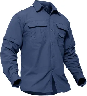 TACVASEN Men's Convertible Long Sleeve Fishing Shirts Quick Dry Button Up Tactical Shirts for Work Safari Hiking