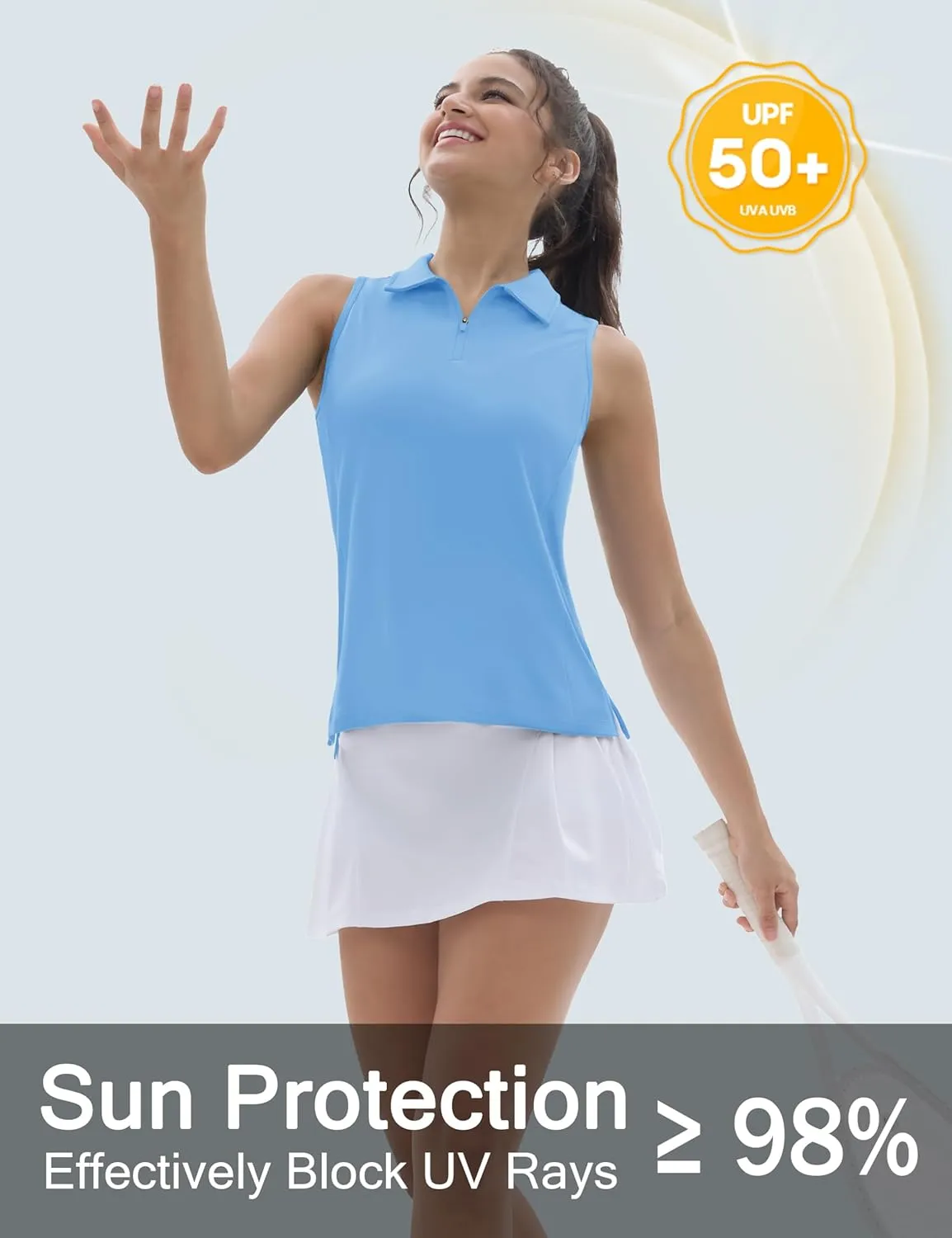 TACVASEN Womens Golf Shirts Sleeveless Racerback Polo Shirt UPF 50  Zip Up Moisture Wicking Workout Tennis Athletic Tank Tops