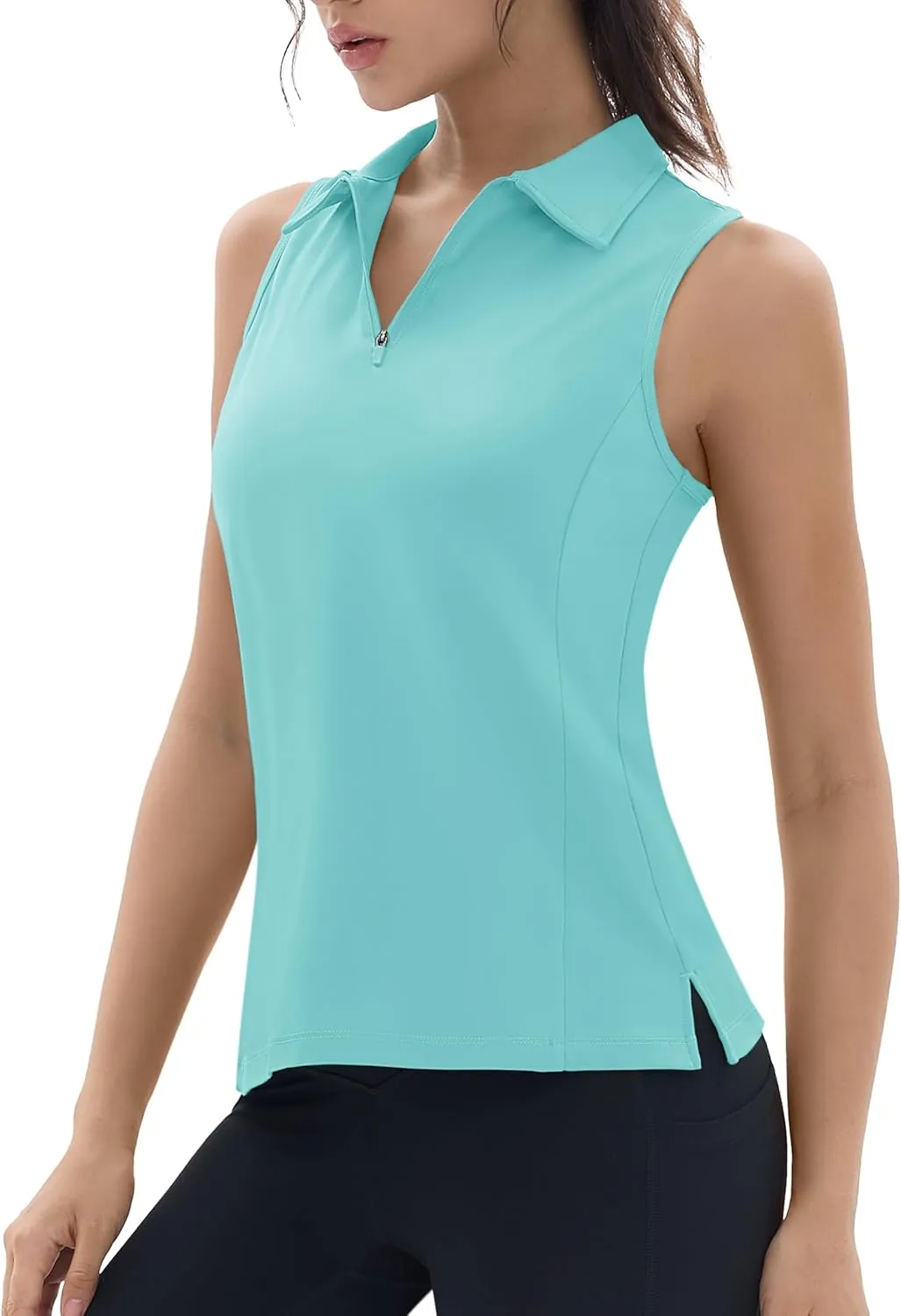 TACVASEN Womens Golf Shirts Sleeveless Racerback Polo Shirt UPF 50  Zip Up Moisture Wicking Workout Tennis Athletic Tank Tops