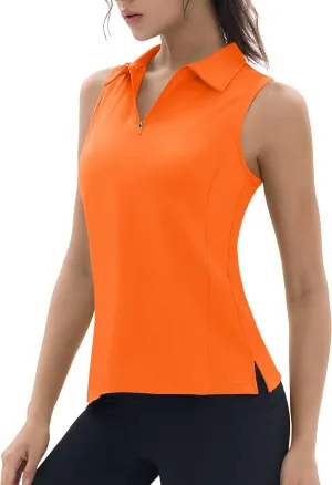 TACVASEN Womens Golf Shirts Sleeveless Racerback Polo Shirt UPF 50  Zip Up Moisture Wicking Workout Tennis Athletic Tank Tops