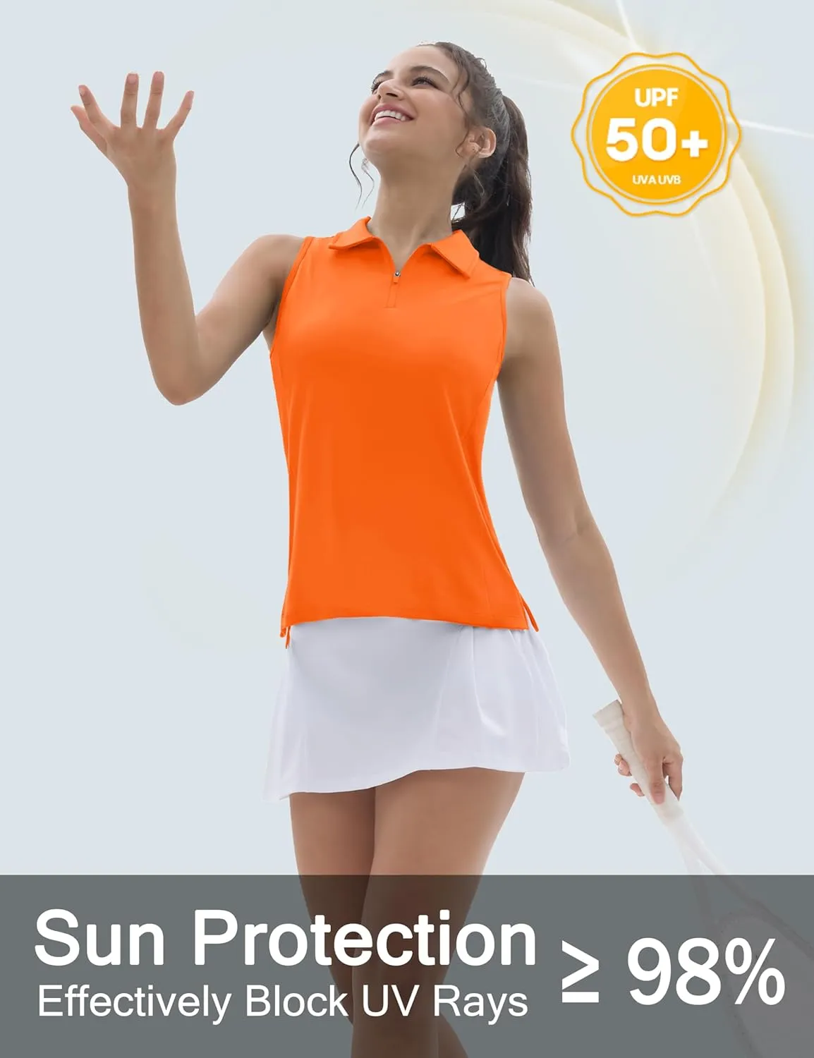 TACVASEN Womens Golf Shirts Sleeveless Racerback Polo Shirt UPF 50  Zip Up Moisture Wicking Workout Tennis Athletic Tank Tops