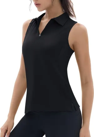 TACVASEN Womens Golf Shirts Sleeveless Racerback Polo Shirt UPF 50  Zip Up Moisture Wicking Workout Tennis Athletic Tank Tops