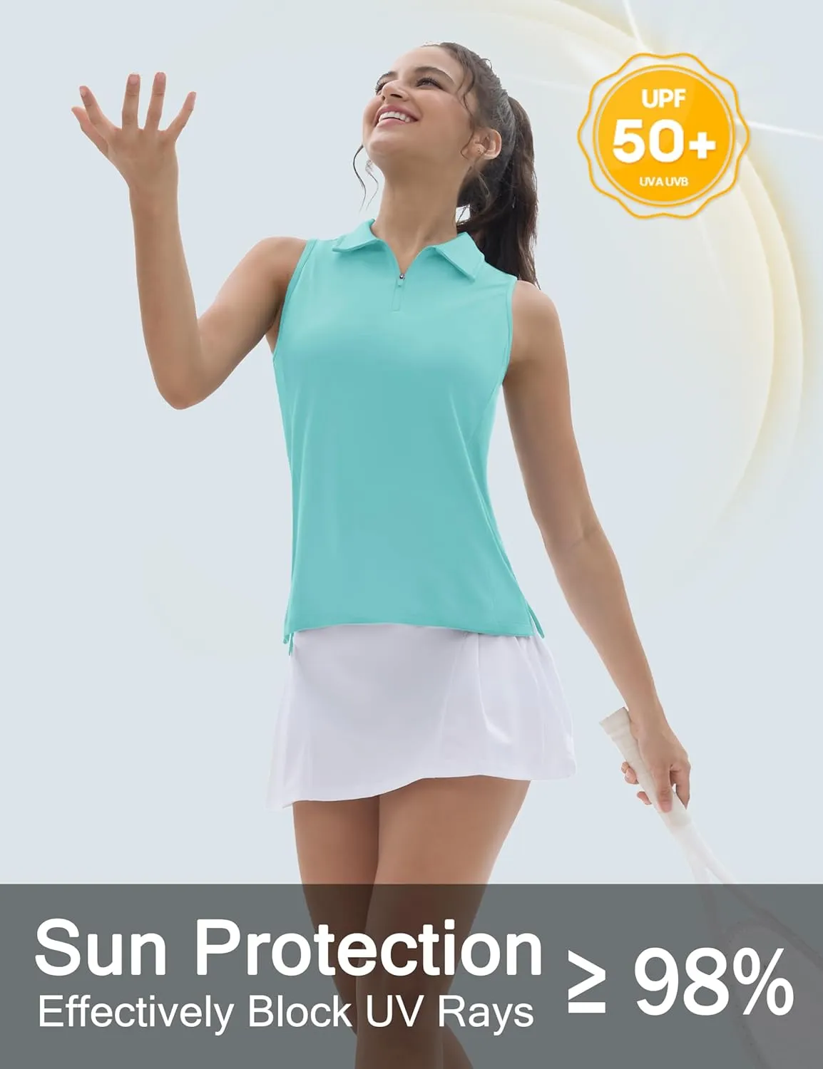 TACVASEN Womens Golf Shirts Sleeveless Racerback Polo Shirt UPF 50  Zip Up Moisture Wicking Workout Tennis Athletic Tank Tops