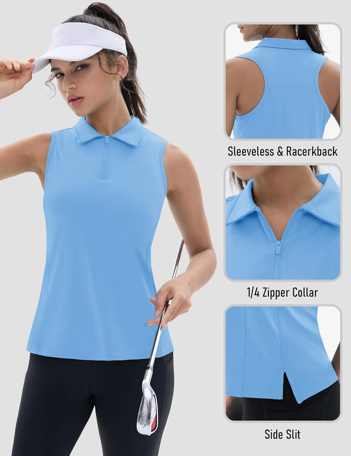 TACVASEN Womens Golf Shirts Sleeveless Racerback Polo Shirt UPF 50  Zip Up Moisture Wicking Workout Tennis Athletic Tank Tops