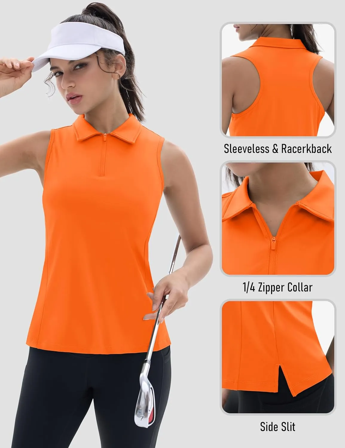 TACVASEN Womens Golf Shirts Sleeveless Racerback Polo Shirt UPF 50  Zip Up Moisture Wicking Workout Tennis Athletic Tank Tops
