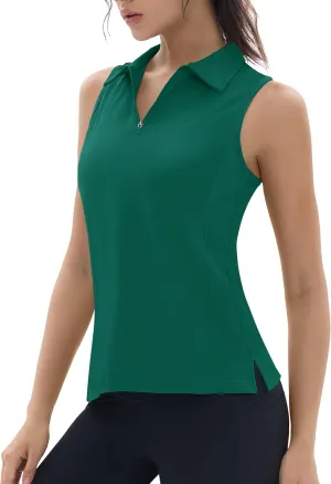 TACVASEN Womens Golf Shirts Sleeveless Racerback Polo Shirt UPF 50  Zip Up Moisture Wicking Workout Tennis Athletic Tank Tops