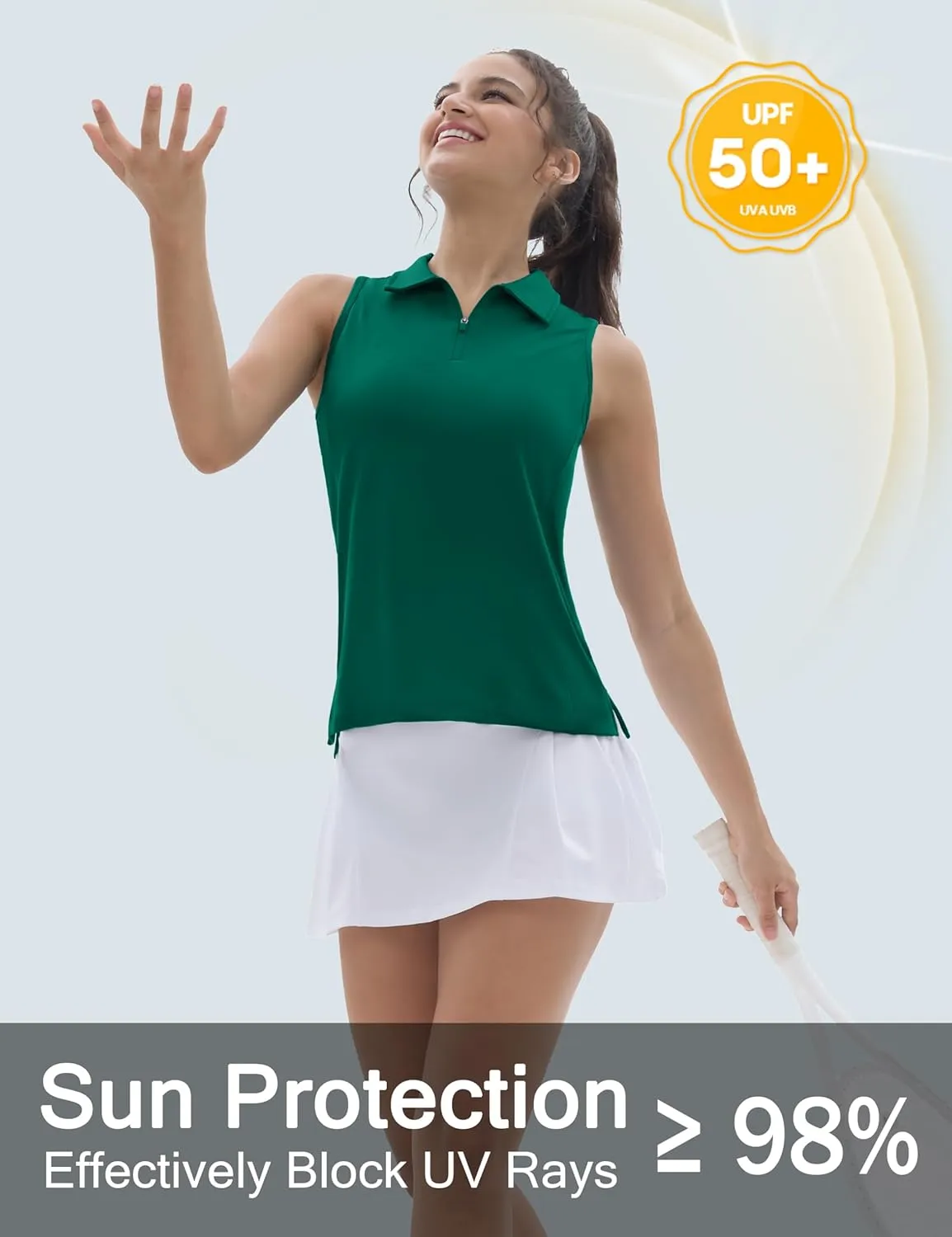 TACVASEN Womens Golf Shirts Sleeveless Racerback Polo Shirt UPF 50  Zip Up Moisture Wicking Workout Tennis Athletic Tank Tops