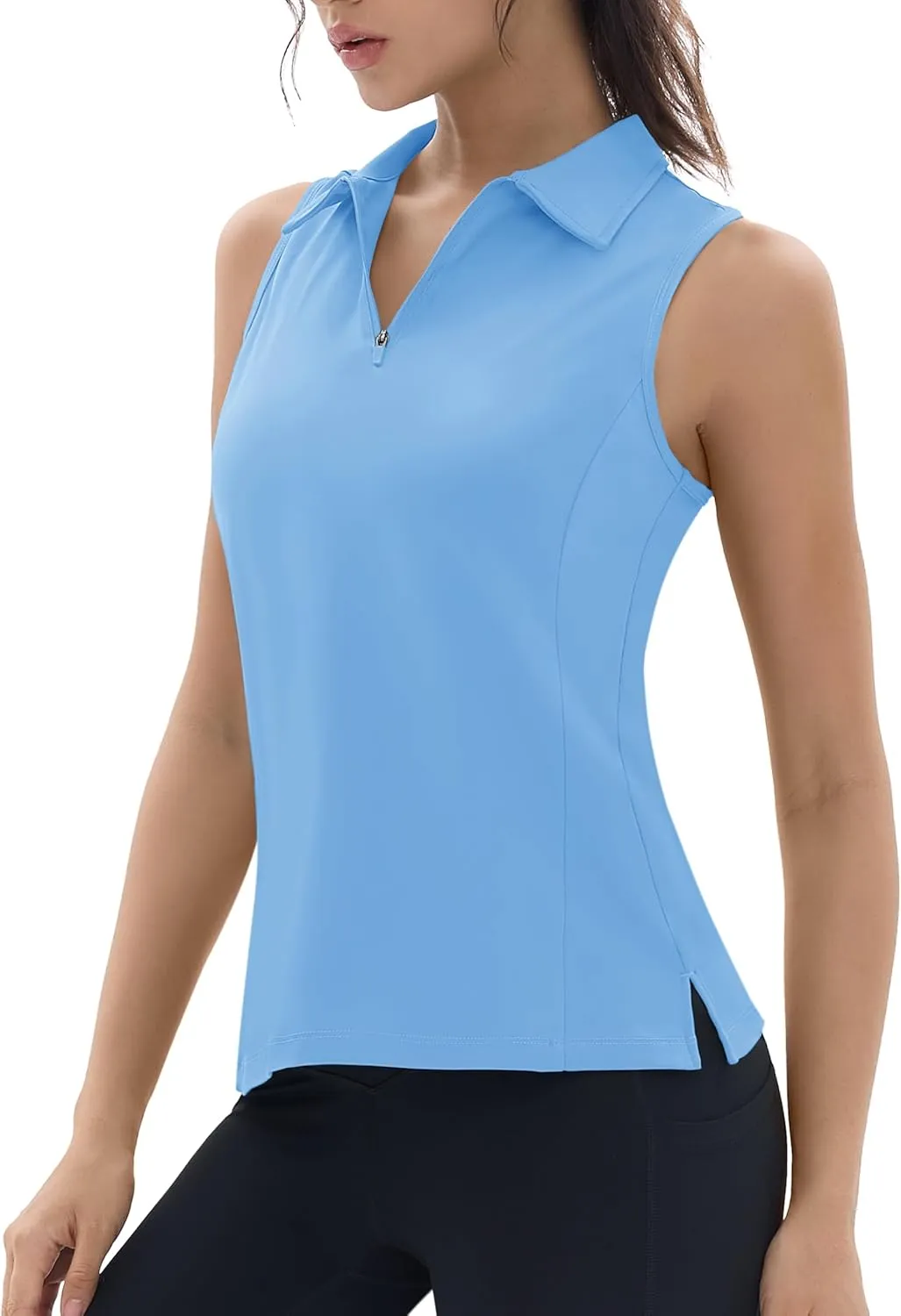 TACVASEN Womens Golf Shirts Sleeveless Racerback Polo Shirt UPF 50  Zip Up Moisture Wicking Workout Tennis Athletic Tank Tops