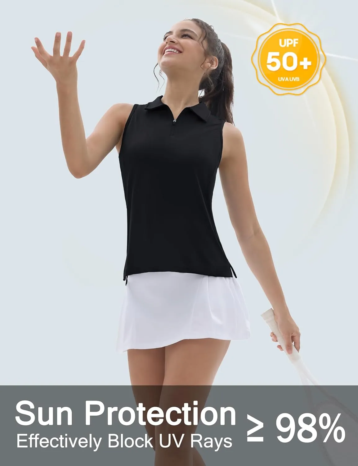 TACVASEN Womens Golf Shirts Sleeveless Racerback Polo Shirt UPF 50  Zip Up Moisture Wicking Workout Tennis Athletic Tank Tops