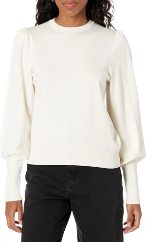 The Drop Women's Vivienne Padded-Shoulder Balloon-sleeve Crewneck Sweater