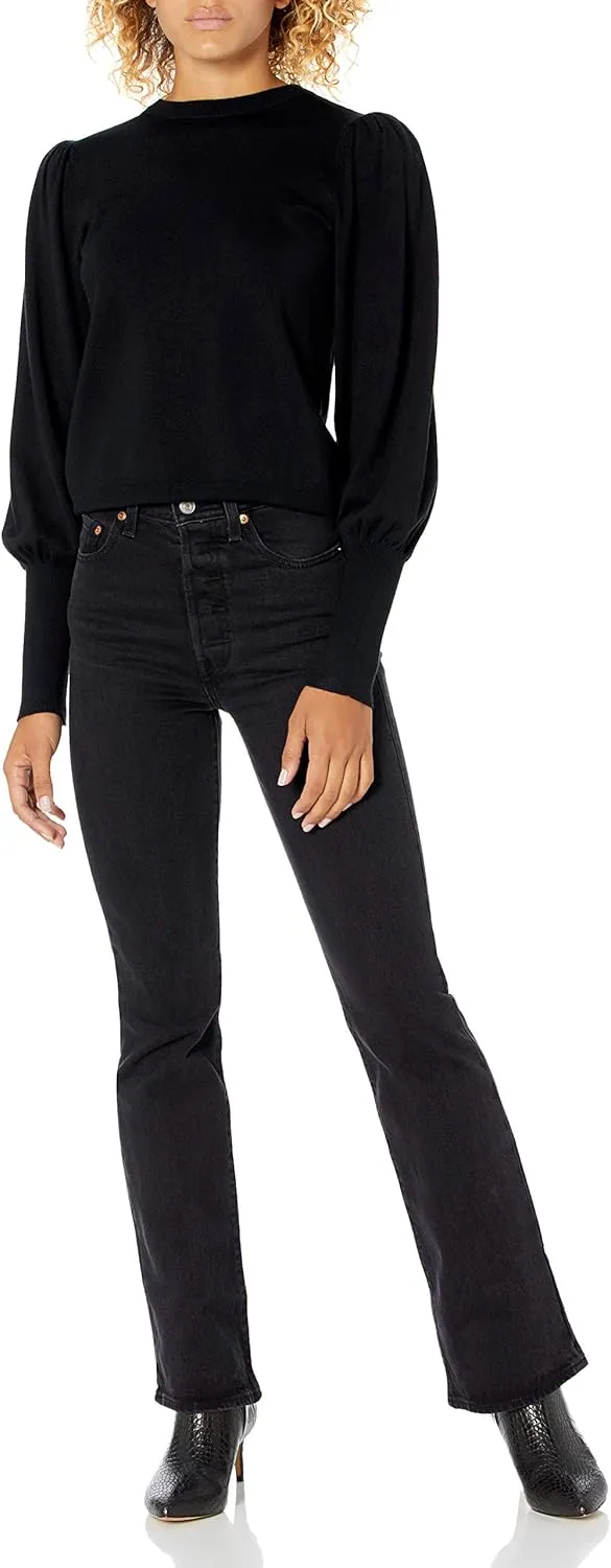The Drop Women's Vivienne Padded-Shoulder Balloon-sleeve Crewneck Sweater