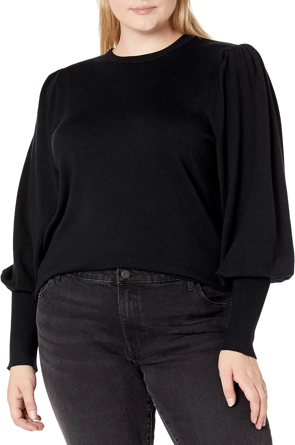 The Drop Women's Vivienne Padded-Shoulder Balloon-sleeve Crewneck Sweater