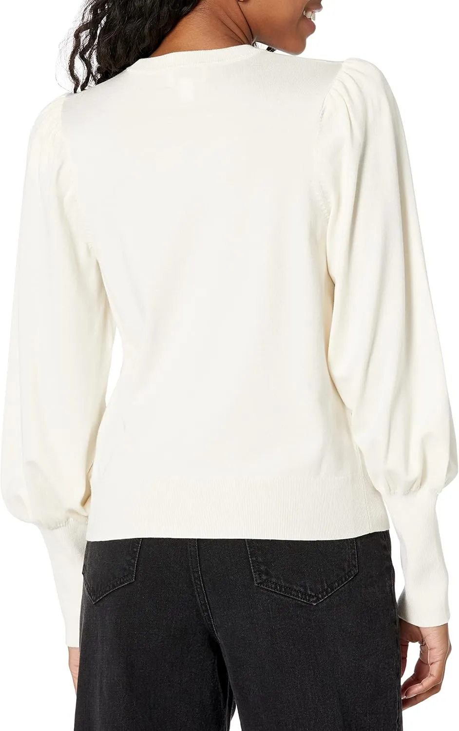 The Drop Women's Vivienne Padded-Shoulder Balloon-sleeve Crewneck Sweater