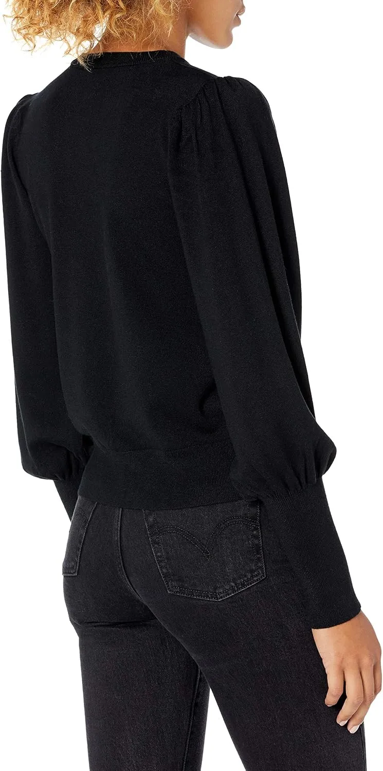 The Drop Women's Vivienne Padded-Shoulder Balloon-sleeve Crewneck Sweater
