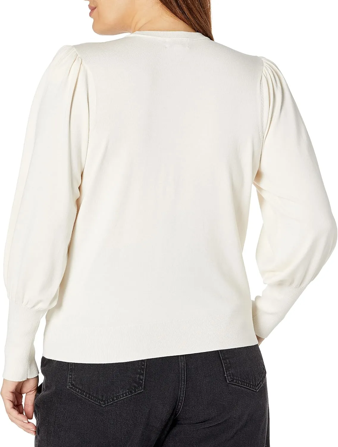The Drop Women's Vivienne Padded-Shoulder Balloon-sleeve Crewneck Sweater