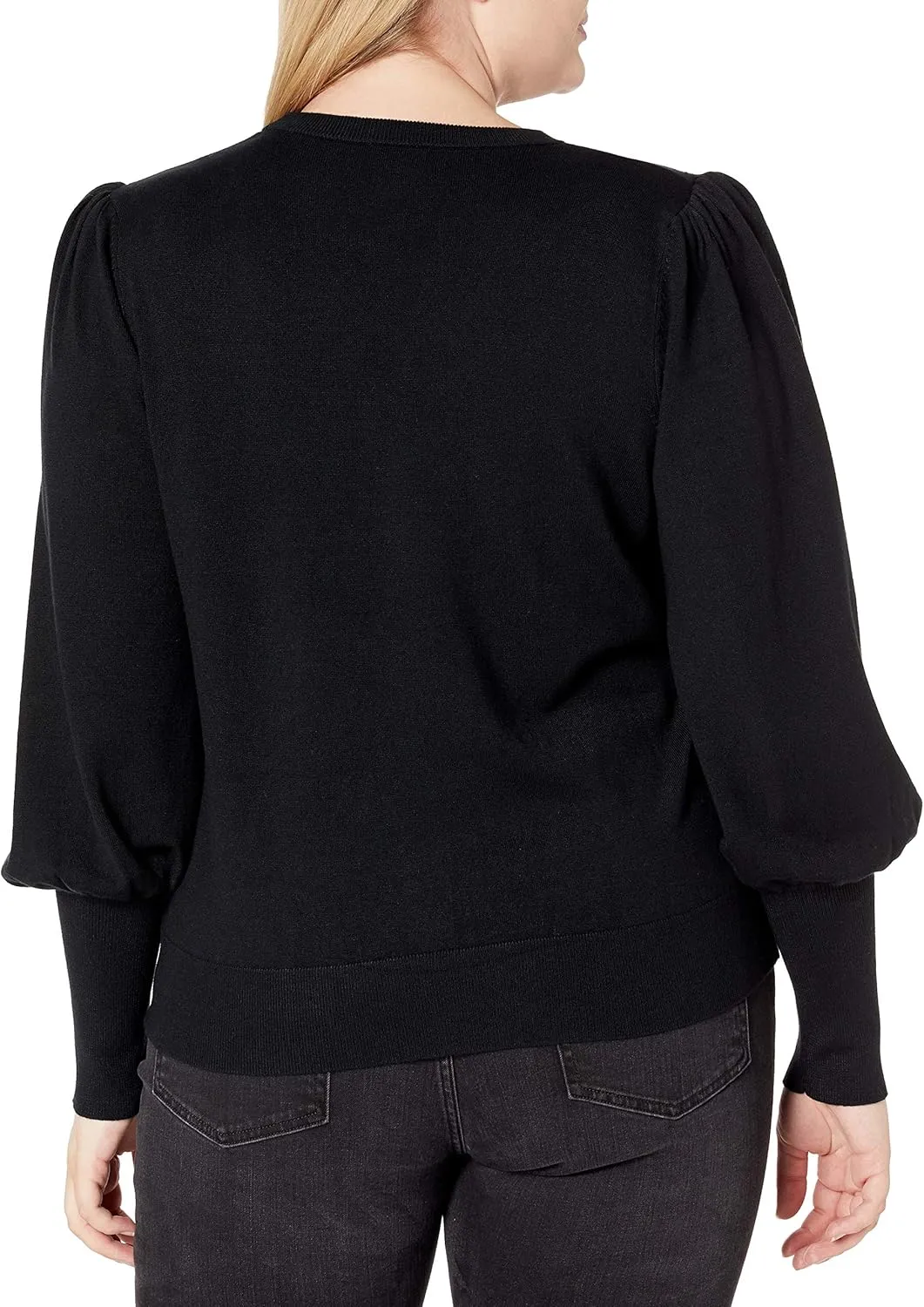 The Drop Women's Vivienne Padded-Shoulder Balloon-sleeve Crewneck Sweater