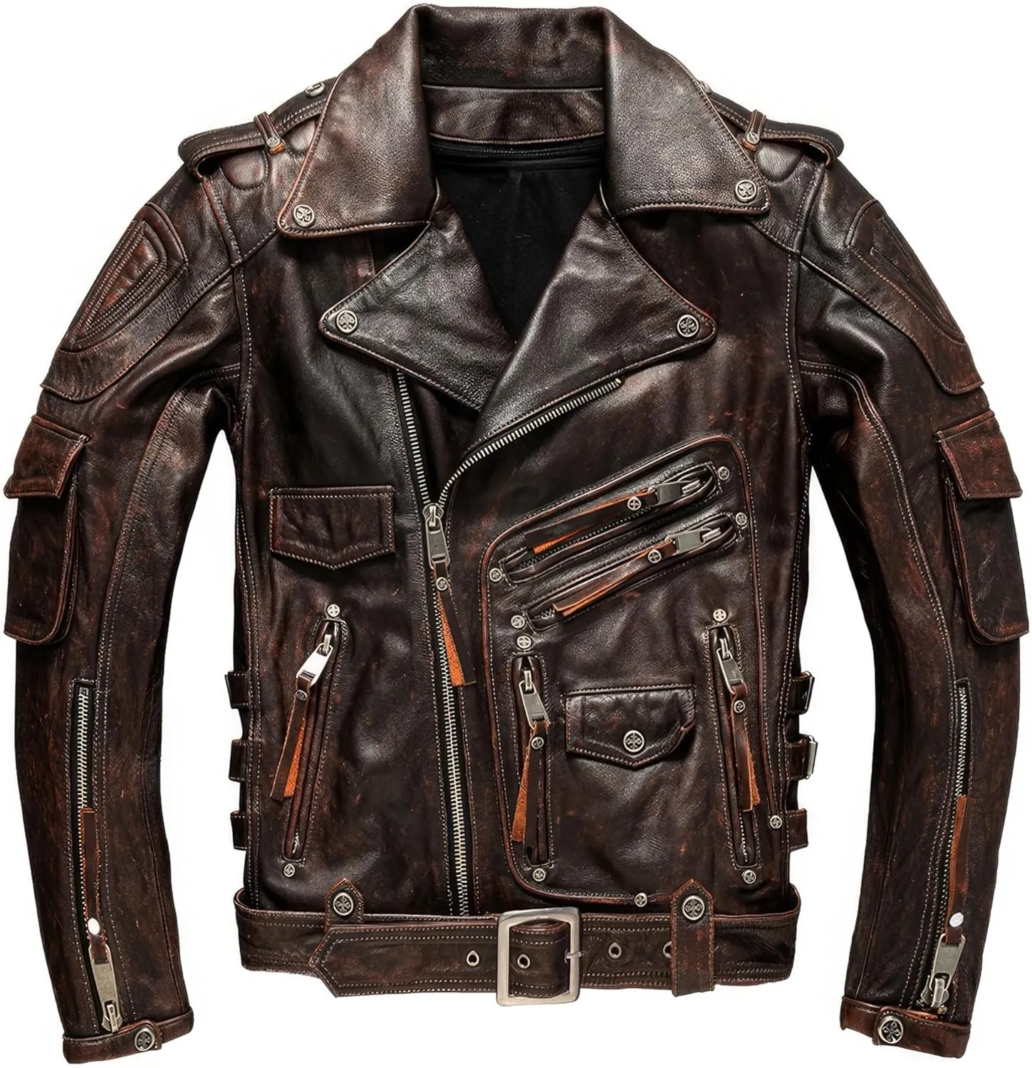 The Next Motorcycle Vintage Brown Autumn Jacket Men Diagonal Zipper Natural Thick Cowhide Genuine Leather Jackets