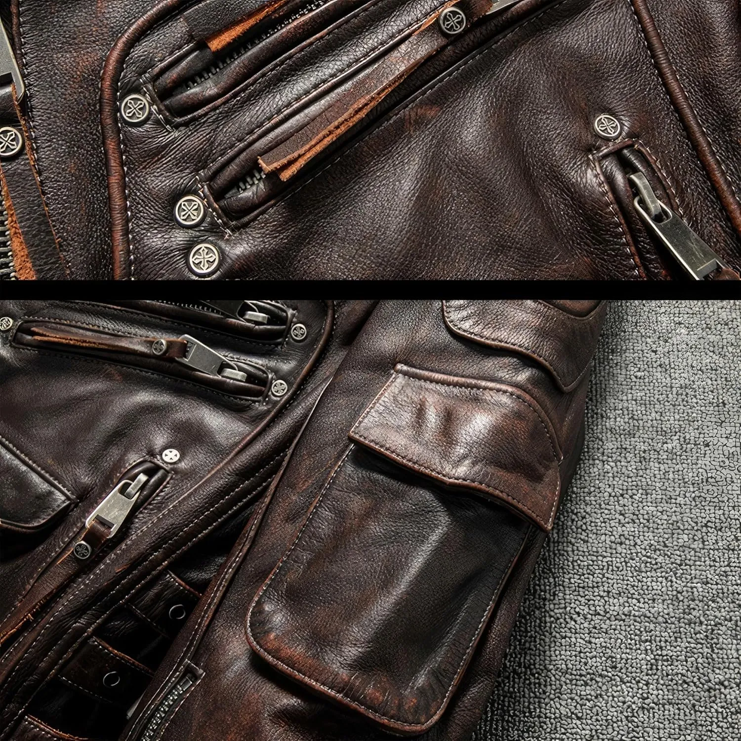 The Next Motorcycle Vintage Brown Autumn Jacket Men Diagonal Zipper Natural Thick Cowhide Genuine Leather Jackets