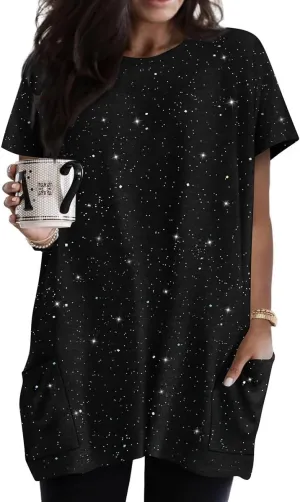 TIYOMI Plus Size Shirts for Women Pocket Long Tunic Tops Summer Casual T-Shirts XL-5XL
