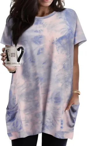 TIYOMI Plus Size Shirts for Women Pocket Long Tunic Tops Summer Casual T-Shirts XL-5XL