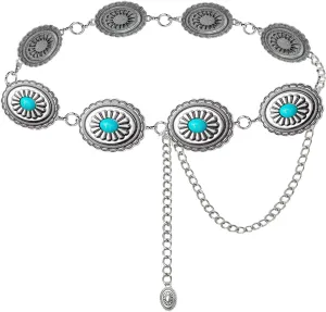 TOPACC Concho belts for Women Western Metal Cowgirl Boho Chain Belt for Dresses Jeans Country Concert Outfit