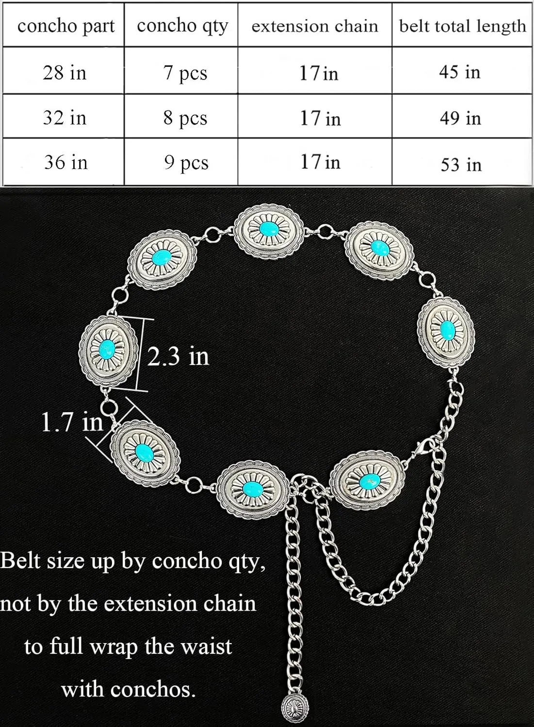 TOPACC Concho belts for Women Western Metal Cowgirl Boho Chain Belt for Dresses Jeans Country Concert Outfit
