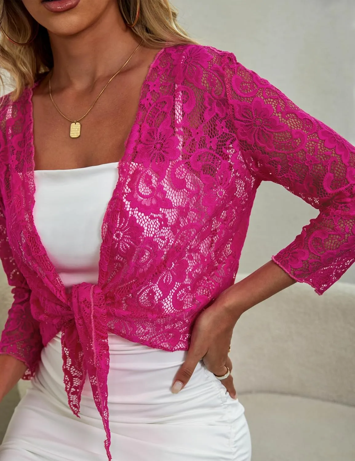 Traleubie Womens Bolero Shrug Sweaters Lace Lightweigt Tie Front Sheer Cardigans for Dresses, S-XL
