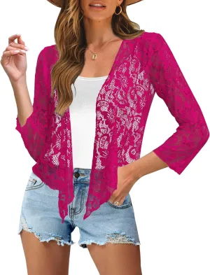 Traleubie Womens Bolero Shrug Sweaters Lace Lightweigt Tie Front Sheer Cardigans for Dresses, S-XL
