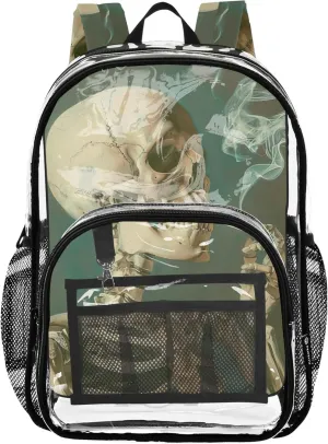 Travel Clear Backpack Floral Boys Backpacks for Girls Large Plastic Approved Bag Painting Skeleton Smoking