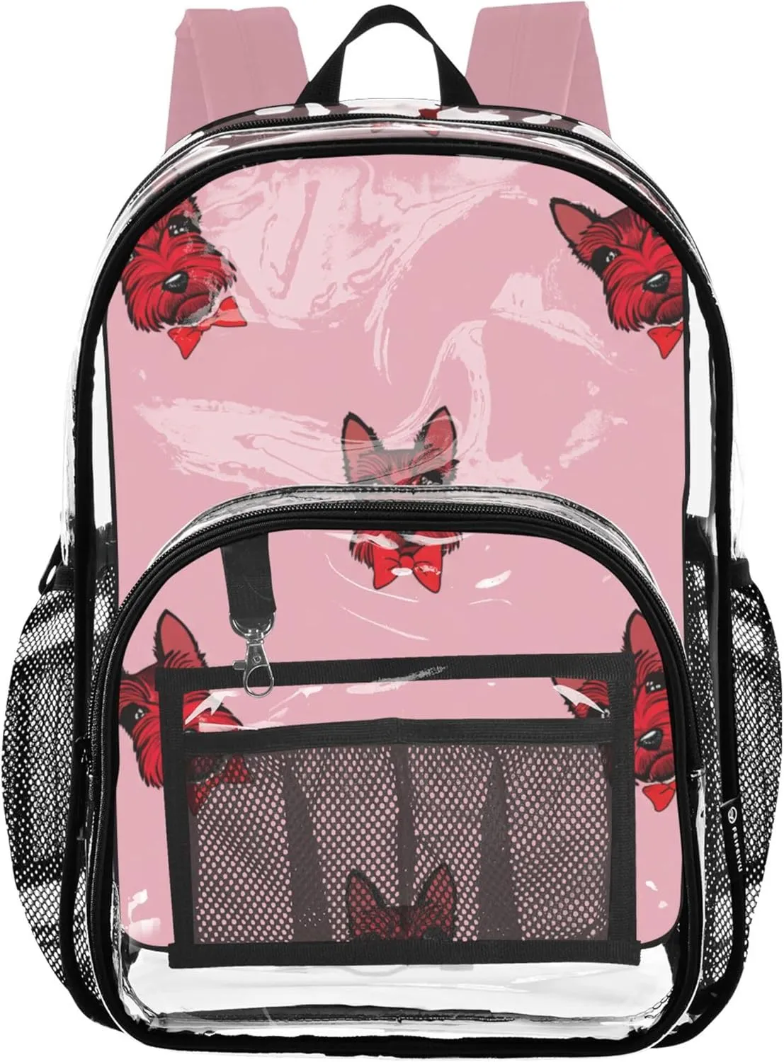 Travel Clear Backpack Floral Kids Girls Backpack Boys Pvc School Plastic Bookbag Scottie Terriers Dogs Pink
