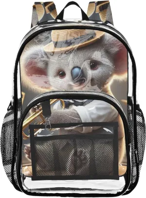 Travel Clear Backpack Floral Sweet Koala Trumpet Swing Girls Backpack for Kids Pvc School Plastic Bookbag