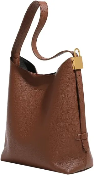 Trendy Vegan Leather Bucket Bag for Women | Slouchy Shoulder Purse | Stylish Fall Handbag (A-Brown)(A-coffee)