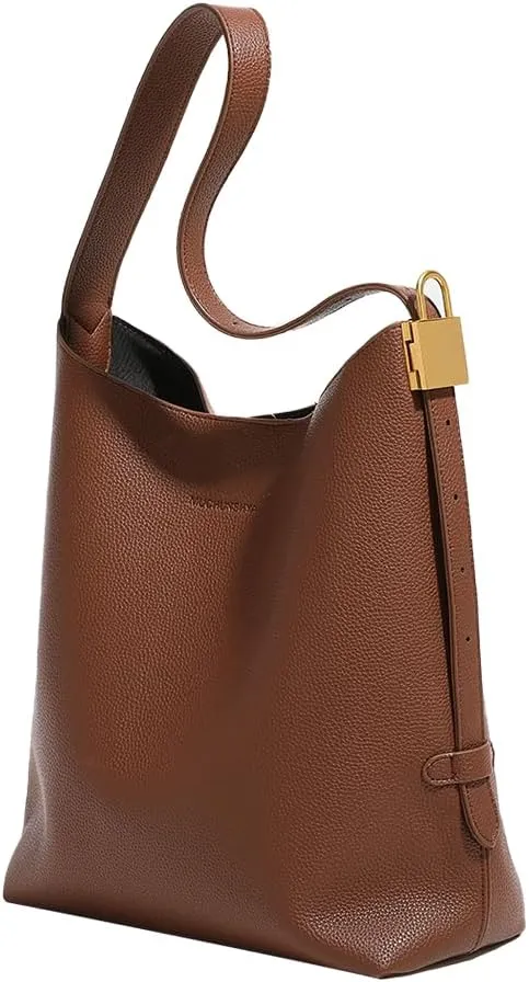 Trendy Vegan Leather Bucket Bag for Women | Slouchy Shoulder Purse | Stylish Fall Handbag (A-Brown)(A-coffee)